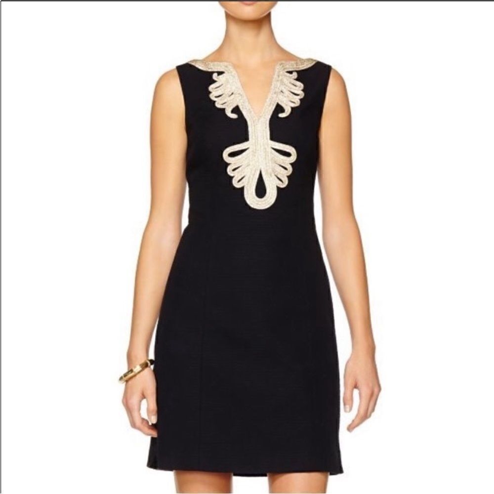 Lilly Pulitzer Janice Black Gold Trim Mini Dress | Size 2